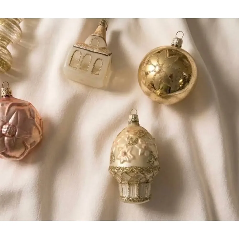 Set of 5 Vintage Hand Blown Glass Christmas Ornaments - Holiday Tree Decor